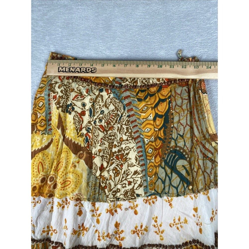 Alberto Makali Tiered Patchwork Midi Skirt Size 8 Brown Forrest Boho Gypsy Whims - Picture 4 of 8